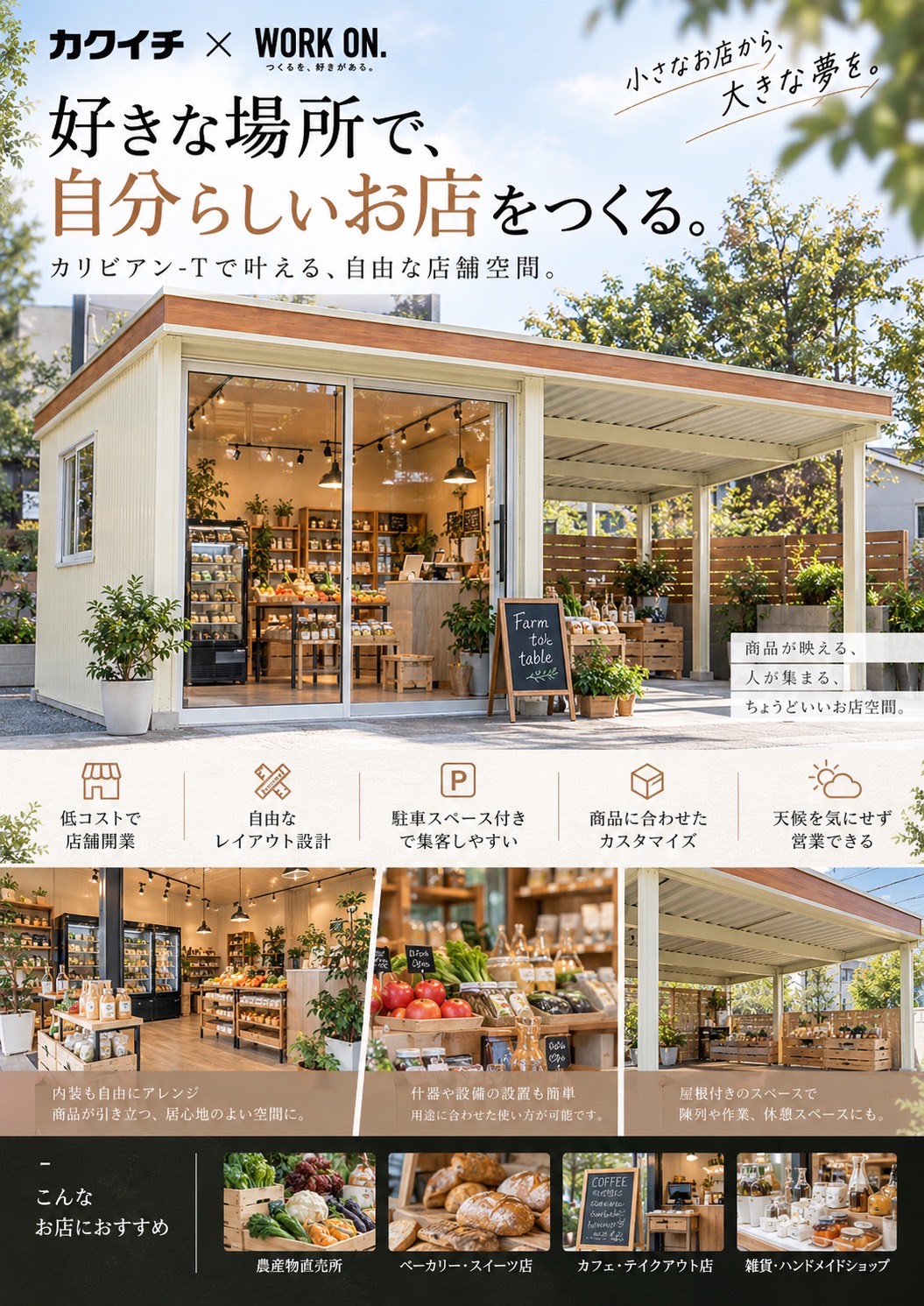 販売所・ショップの拡大イメージ。小さな店舗空間の提案ポスター。